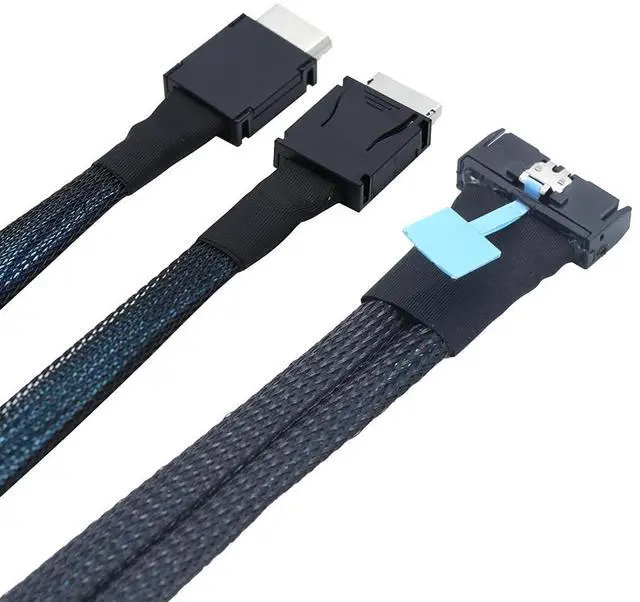 Alt view image 4 of 6 - Gen5 MCIO 8X 8I 74P to Dual Oculink SFF-8611 4i Server High-Speed Cable \u2014 PCIe 5.0 32Gbps Flat-to-Flat Internal Connection Cable, Black (0.5M)