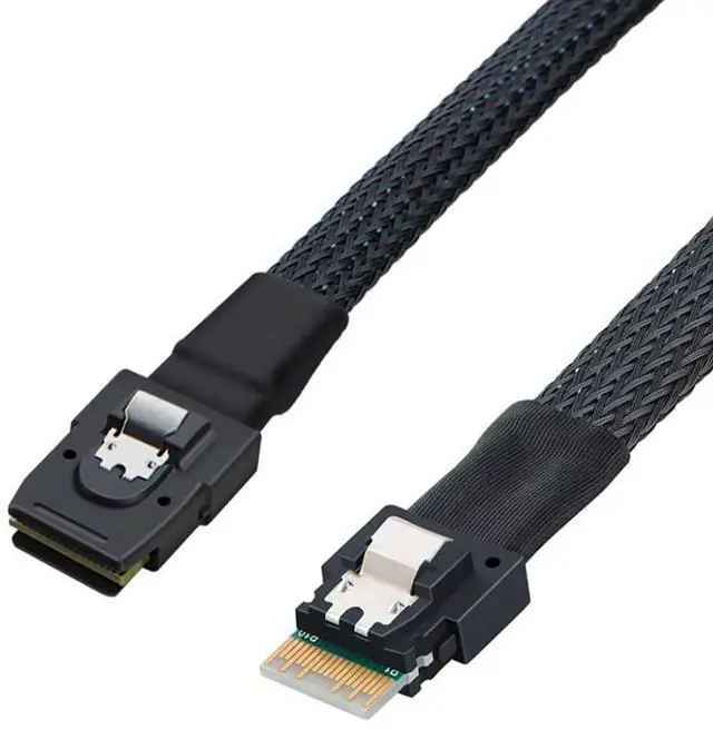 Main image of Mini SAS 8087 to Slim SAS 8654 4i Internal High-Speed Cable \u2014 12Gbps 30AWG Flat to Flat Server Connection Cable, Black (1M)