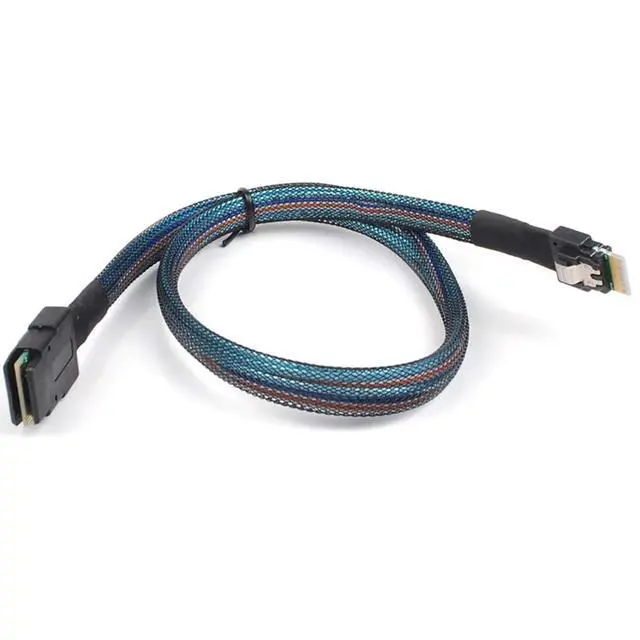 Alt view image 4 of 5 - Mini SAS 8087 to Slim SAS 8654 4i Internal High-Speed Cable \u2014 12Gbps 30AWG Flat to Flat Server Connection Cable, Black (1M)