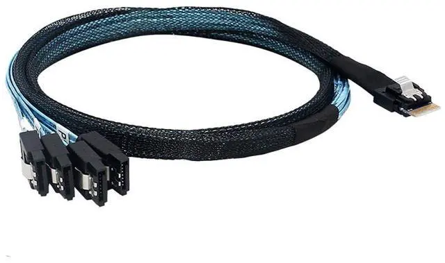 Alt view image 3 of 6 - Slimline SAS SFF-8654 4i 38P to 4X SATA Server Cable  30AWG 10 Ohm High-Speed Internal Flat-to-Flat Connection Cable, Black, 0.5m / 1.0m (1M)