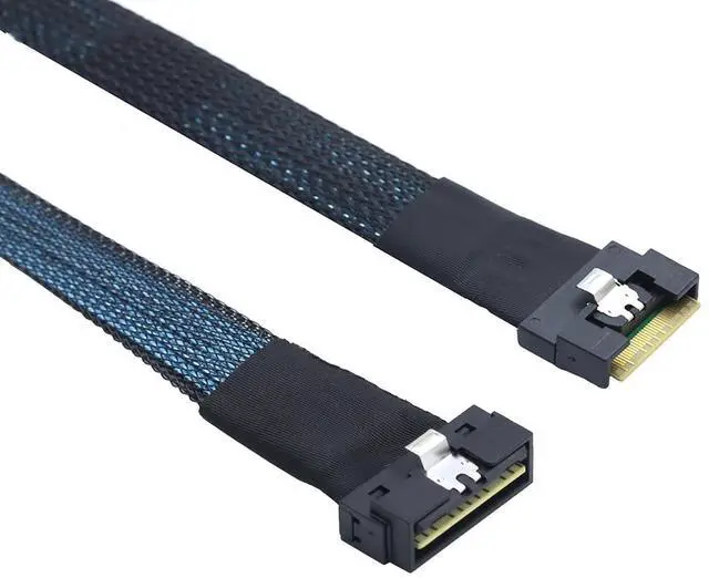 Alt view image 3 of 6 - PCIe SlimSAS LP Low Profile SFF-8654 8i to SFF-8654 8X Server Cable \u2014 24Gbps High-Speed 85 Ohm Internal Flat-to-Flat Connection Cable with Anti-Misplug Design, Black (0.5M)