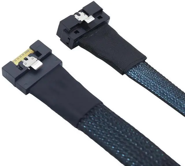 Alt view image 4 of 6 - PCIe SlimSAS LP Low Profile SFF-8654 8i to SFF-8654 8X Server Cable \u2014 24Gbps High-Speed 85 Ohm Internal Flat-to-Flat Connection Cable with Anti-Misplug Design, Black (0.5M)