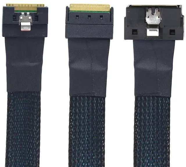 Main image of PCIe SlimSAS LP Low Profile SFF-8654 8i to SFF-8654 8X Server Cable \u2014 24Gbps High-Speed 85 Ohm Internal Flat-to-Flat Connection Cable with Anti-Misplug Design, Black (0.5M)