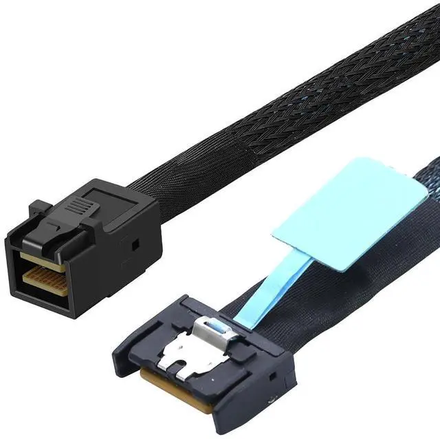 Alt view image 2 of 6 - Gen5 MCIO Slimline SFF-8654 4i to HD SFF-8643 Server Data Cable \u2013 12Gbps High Speed 85 Ohm Black Flat Connector (0.8M)