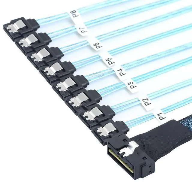 Alt view image 6 of 6 - PCIe SlimSAS LP Low Profile SFF-8654 8i 74 Pin to 8* SATA Server Cable  100 Ohm 30AWG High Speed Data Cable (0.8M)