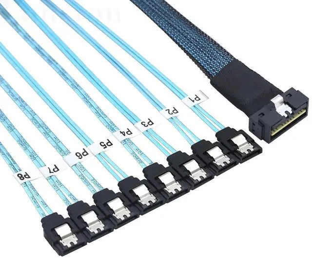 Alt view image 4 of 6 - PCIe SlimSAS LP Low Profile SFF-8654 8i 74 Pin to 8* SATA Server Cable  100 Ohm 30AWG High Speed Data Cable (0.8M)