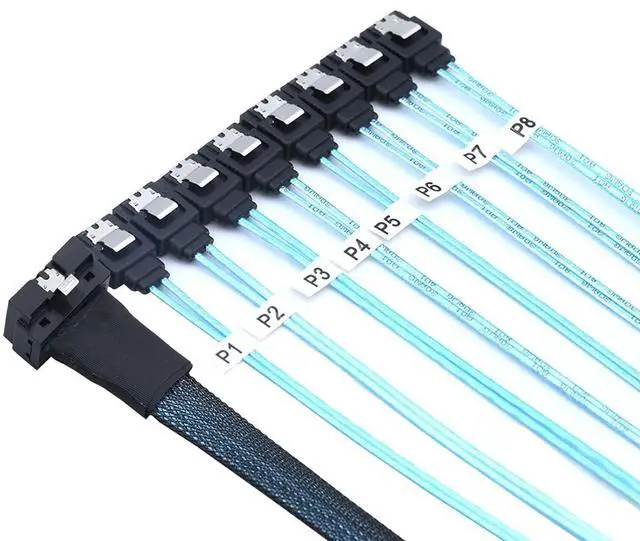 Alt view image 3 of 6 - PCIe SlimSAS LP Low Profile SFF-8654 8i 74 Pin to 8* SATA Server Cable  100 Ohm 30AWG High Speed Data Cable (0.8M)