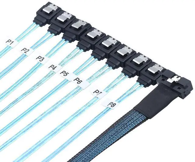 Alt view image 2 of 6 - PCIe SlimSAS LP Low Profile SFF-8654 8i 74 Pin to 8* SATA Server Cable  100 Ohm 30AWG High Speed Data Cable (0.8M)