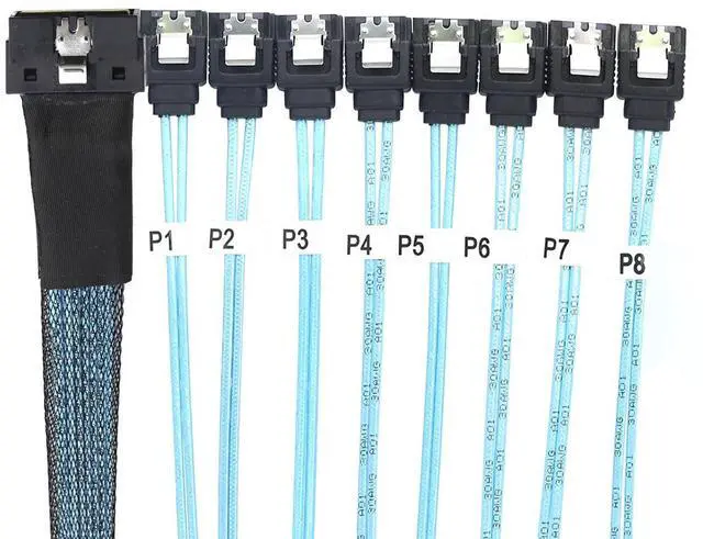 Alt view image 5 of 6 - PCIe SlimSAS LP Low Profile SFF-8654 8i 74 Pin to 8* SATA Server Cable  100 Ohm 30AWG High Speed Data Cable (0.8M)