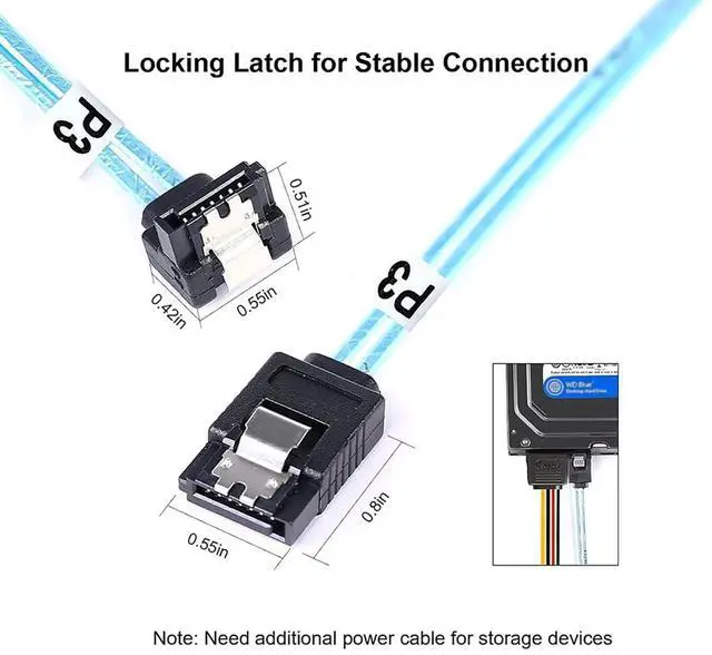 Alt view image 5 of 5 - 6X SATA 7-Pin Straight to 6X SATA 90° Right Angle Cable  12Gbps High-Speed SSD/HDD Data Cable with Locking Latch, 30AWG Copper Wire (1m)