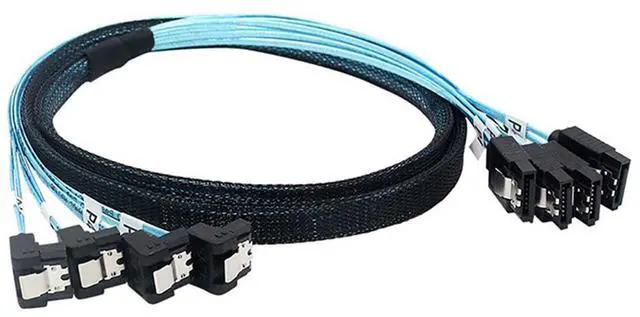Main image of SAS 4.0 4X SATA to 4X SATA Cable 90° Right Angle \u2013 12Gbps High-Speed SSD Hard Drive Data Cable, 30AWG Copper Wire, Server Motherboard Connection (0.5m)