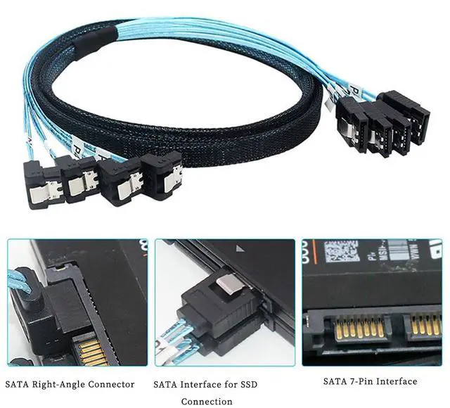 Alt view image 2 of 6 - SAS 4.0 4X SATA to 4X SATA Cable 90° Right Angle \u2013 12Gbps High-Speed SSD Hard Drive Data Cable, 30AWG Copper Wire, Server Motherboard Connection (0.5m)