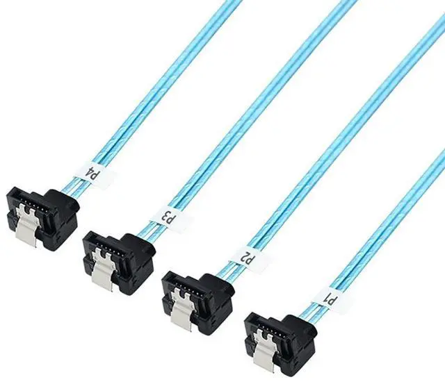 Alt view image 4 of 6 - SAS 4.0 4X SATA to 4X SATA Cable 90° Right Angle \u2013 12Gbps High-Speed SSD Hard Drive Data Cable, 30AWG Copper Wire, Server Motherboard Connection (0.5m)