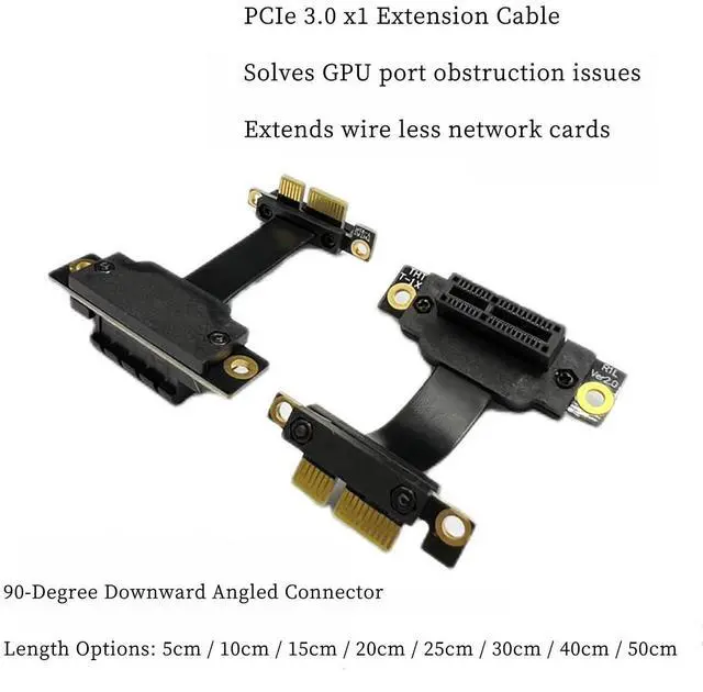 Alt view image 4 of 7 - PCIe 3.0 x1 Riser Extension Cable 90 Degree Reverse PCIe x1 to x1 Adapter with Gold-Plated Connector, Flexible PE Cable for GPU, Sound Card, Network Card (50cm)