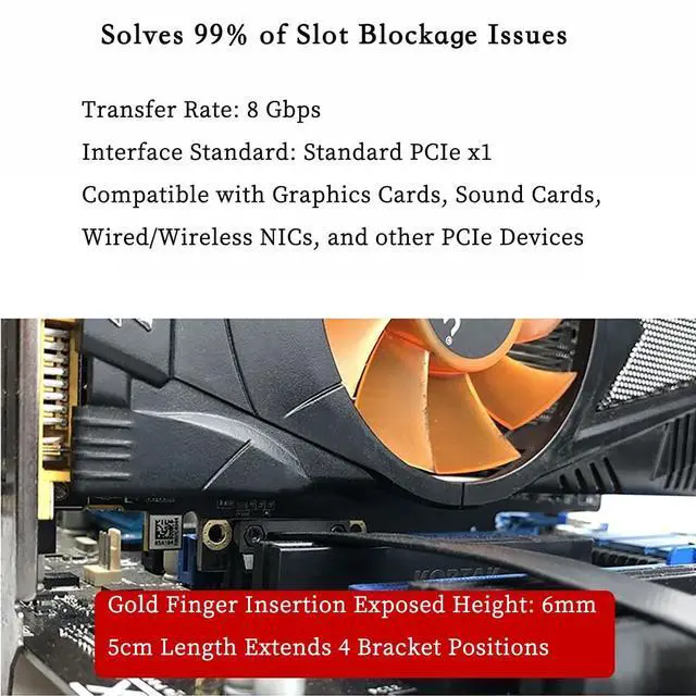Alt view image 2 of 5 - PCIe 3.0 x1 Riser Extension Cable 90 Degree PCIe x1 to x1 Adapter with Gold-Plated Connector, Flexible PE Cable for GPU, Sound Card, Network Card (25cm)