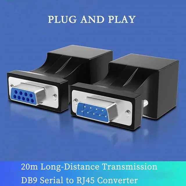 Alt view image 5 of 6 - DB9 to RJ45 Serial Converter RS232 Male/Female to RJ45 Ethernet Port Adapter, Supports Long Distance Transmission up to 20m via CAT5/CAT6 Cable, Plug and Play (2Pcs Male+Female)