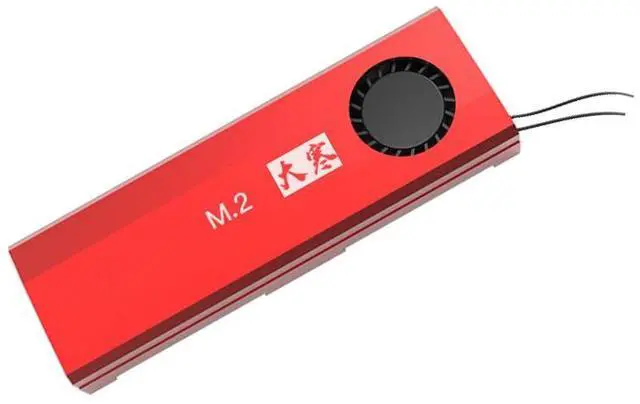 Main image of M.2 NGFF NVMe SSD Heatsink with Turbo Cooling Fan and Thermal Silicone Pad \u2013 7000RPM Silent Fan, Tool-Free Installation, 7mm Height, Compatible with Desktop & Laptop M.2 2280 SSDs (Red)