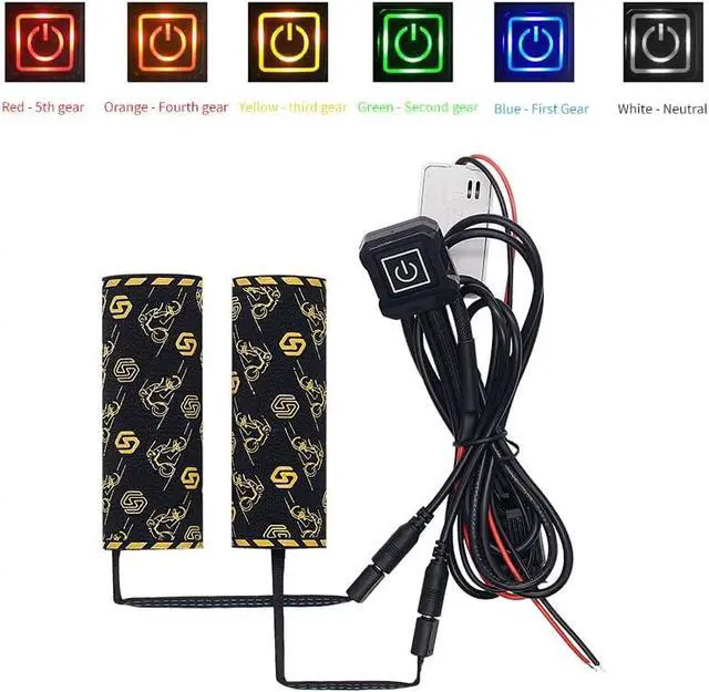 Alt view image 3 of 7 - 20-90V Heated Motorcycle Handlebar Grips with Memory Function, 6 Temperature Levels, Waterproof Kevlar & PET Heating Film, Yellow-Edge Design  for Motorcycles, Scooters, ATVs