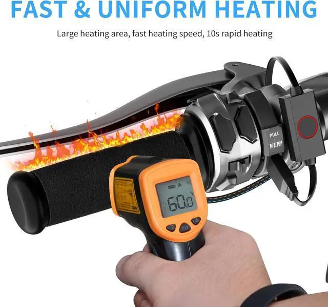 Alt view image 3 of 7 - USB-C Heated Motorcycle Handlebar Grips Double-Pole Switch with 5 Temperature Levels and Memory  Aramid Fiber Heated Pads with PD Fast Charging, Waterproof Switch, Mount