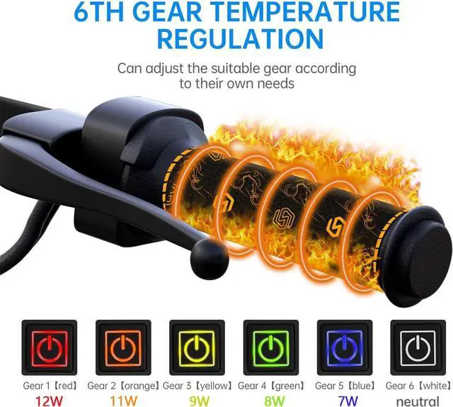 Alt view image 3 of 7 - USB Heated Motorcycle Handlebar Grips 5V with 6-Level Temperature Control and Memory Yellow Aramid Fiber Hand Warmers with Waterproof Switch, Mount, Compatible with Motorbikes, Scooters, ATVs