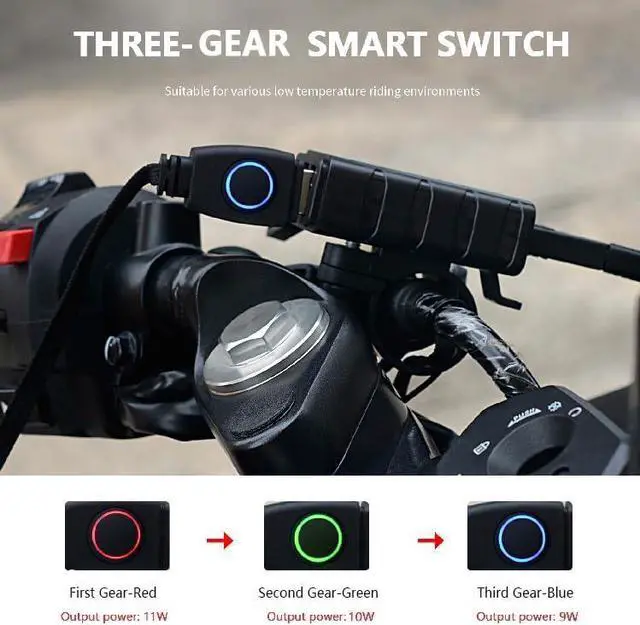 Alt view image 2 of 7 - USB Heated Motorcycle Handlebar Grips 5V with 3-Level Temperature Control Anti-Slip PVC Hand Warmers with Waterproof Switch, Straps, Plug-and-Play for Motorbikes, Scooters, and ATVs