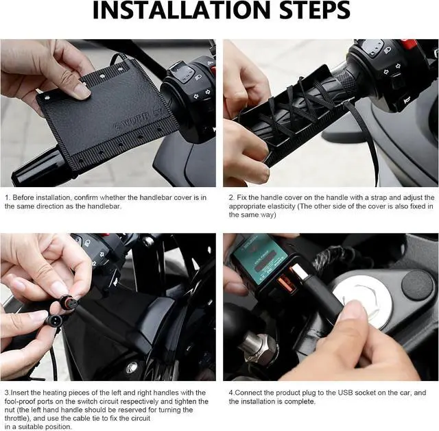 Alt view image 6 of 7 - USB Heated Motorcycle Handlebar Grips 5V with 3-Level Temperature Control Anti-Slip PVC Hand Warmers with Waterproof Switch, Straps, Plug-and-Play for Motorbikes, Scooters, and ATVs