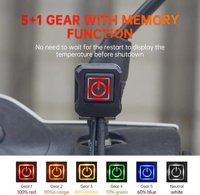 Alt view image 5 of 7 - Heated Motorcycle Handlebar Grips 12V with 5+1 Level Temperature Control and Memory Aramid Fiber Hand Warmers with Mount, Acc Connection, IP67 Waterproof, Easy Install for All 12V Motorbikes