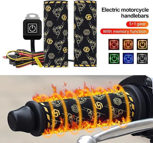 Alt view image 4 of 7 - Heated Motorcycle Handlebar Grips 12V with 5+1 Level Temperature Control and Memory Aramid Fiber Hand Warmers with Mount, Acc Connection, IP67 Waterproof, Easy Install for All 12V Motorbikes