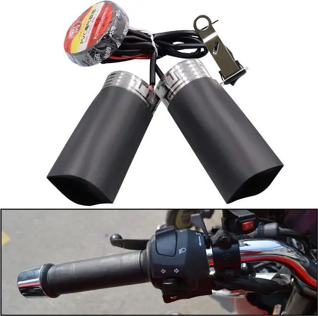 Main image of Heated Motorcycle Handlebar Grips 12V with Waterproof Rocker Switch  Fast Heating PET Metal Film Hand Warmers for All 12V Motorbikes, Easy Installation, Dustproof & Weather-Resistant