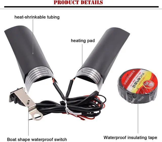 Alt view image 2 of 7 - Heated Motorcycle Handlebar Grips 12V with Waterproof Rocker Switch  Fast Heating PET Metal Film Hand Warmers for All 12V Motorbikes, Easy Installation, Dustproof & Weather-Resistant
