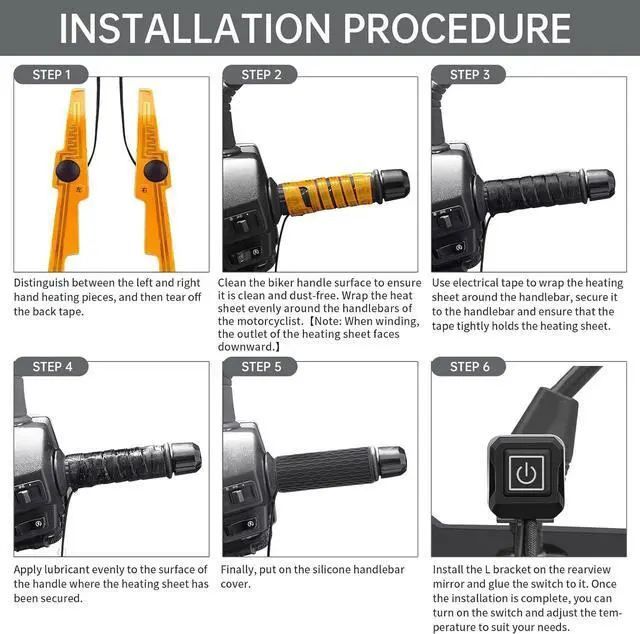 Alt view image 2 of 7 - Heated Motorcycle Handlebar Grips 12V Silicone Wrap with Smart Switch 5-Level Adjustable Temperature, Memory Function, Waterproof, Anti-Slip Hand Warmers for All 12V Motorbikes