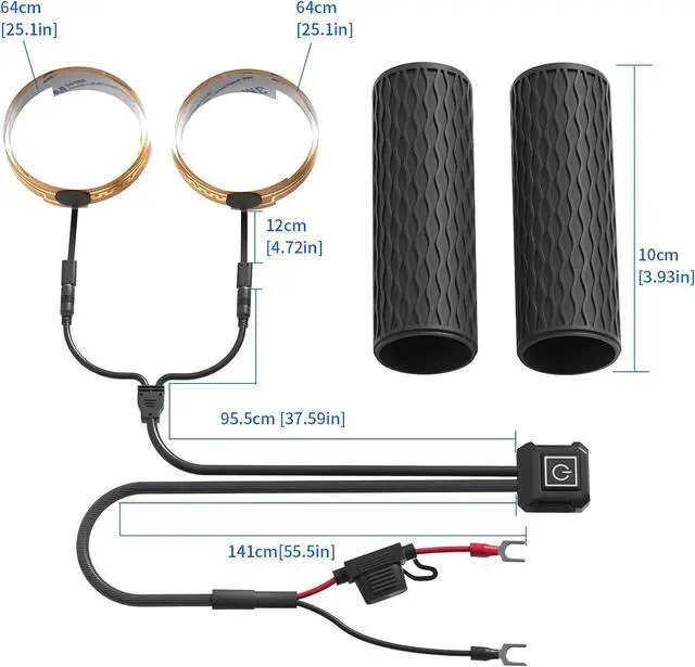 Alt view image 4 of 7 - Heated Motorcycle Handlebar Grips 12V Silicone Wrap with Smart Switch 5-Level Adjustable Temperature, Memory Function, Waterproof, Anti-Slip Hand Warmers for All 12V Motorbikes