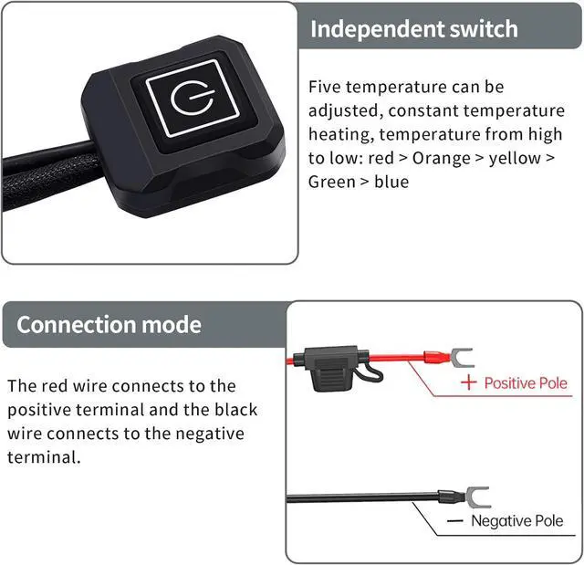 Alt view image 7 of 7 - Heated Motorcycle Handlebar Grips 12V Silicone Wrap with Smart Switch 5-Level Adjustable Temperature, Memory Function, Waterproof, Anti-Slip Hand Warmers for All 12V Motorbikes