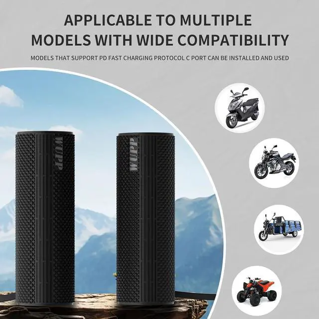 Alt view image 4 of 7 - Heated Motorcycle Handlebar Grips Dual-Wire Switch with USB-C PD Fast Charging, 5 Temperature Levels, Memory Function, Waterproof Silicone Design, Fits 28-34mm Bars