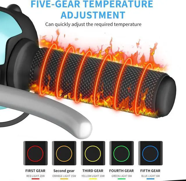 Alt view image 7 of 7 - Heated Motorcycle Handlebar Grips Dual-Wire Switch with USB-C PD Fast Charging, 5 Temperature Levels, Memory Function, Waterproof Silicone Design, Fits 28-34mm Bars