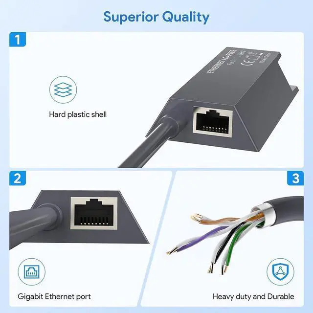 Alt view image 3 of 7 - Ethernet Adapter Gen2 Compatible with Starlink Router and Dish, Type-D Mini Plug to RJ45 GIGA-BIT LAN Adapter, 3FT Heavy-Duty, Compatible with PC, TV, Game Console, Printer, VoIP, Camera
