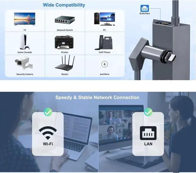 Alt view image 7 of 7 - Ethernet Adapter Compatible with Starlink GEN2 V2, 1M (3FT) PVC Type-D Mini to RJ45 Cable, Stable Network Connection for Router, Printer, Security Camera, PC and More