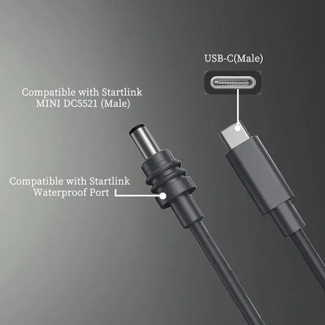 Alt view image 2 of 5 - Mini USB-C to DC Power Cable \u2013 100W 20V/5A PD, Compatible with Starlink Mini DC5521, USB-C to DC Charging Cord, 2m/5m/15m for Travel, Outdoor, Router Use (196.85, Inches)