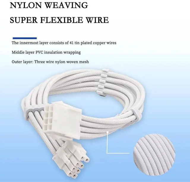 Alt view image 7 of 7 - GPU 8Pin (6+2) Extension Cable 30cm Male to Female, 18AWG Tinned Copper, Color Nylon Braided, ATX PSU Power Cord for Graphics Cards (Pink)