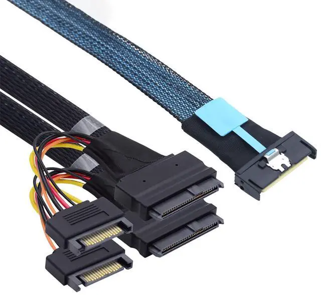 Main image of Slimline SAS MCIO 8i 74Pin to Dual SFF-8639 Server Cable with 15Pin Power Cable, 24G High-Speed Server Data Cable (31.49, Inches)
