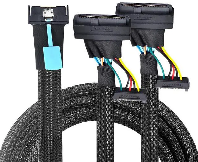 Alt view image 2 of 6 - Slimline SAS MCIO 8i 74Pin to Dual SFF-8639 Server Cable with 15Pin Power Cable, 24G High-Speed Server Data Cable (31.49, Inches)