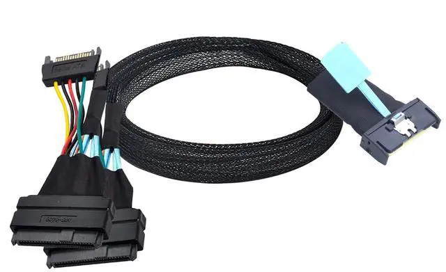 Alt view image 6 of 6 - Slimline SAS MCIO 8i 74Pin to Dual SFF-8639 Server Cable with 15Pin Power Cable, 24G High-Speed Server Data Cable (31.49, Inches)