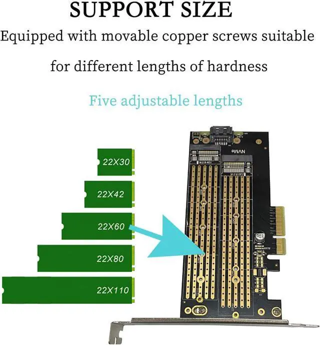 Alt view image 3 of 7 - PCIe 3.0 to M.2 NVMe/NGFF SSD Adapter Card  High-Speed Expansion for Desktop PCs, Supports M Key/B Key/B&M Key, 2230 to 22110 Size Compatibility (Dual Slot NVME+NGFF)