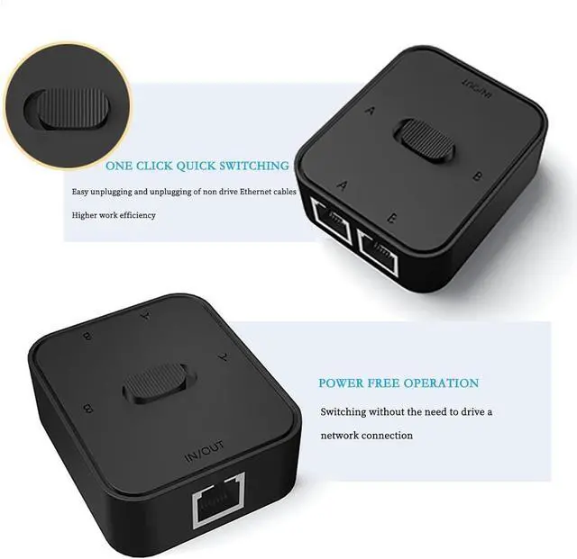 Alt view image 6 of 7 - RJ45 GIGA-BIT Network Switch Splitter  2-in-1-out or 1-in-2-out Manual LAN Selector, No Power Required, Physical Isolation, Cat6 High-Speed Passive Network Switch (White)