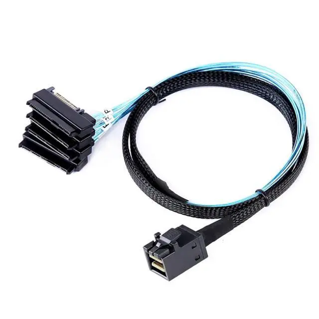 Alt view image 5 of 5 - Mini SAS HD SFF-8643 to (4) 29pin SFF-8482 Server Cable with SAS 15pin Power Port Cable (19.68, Inches)