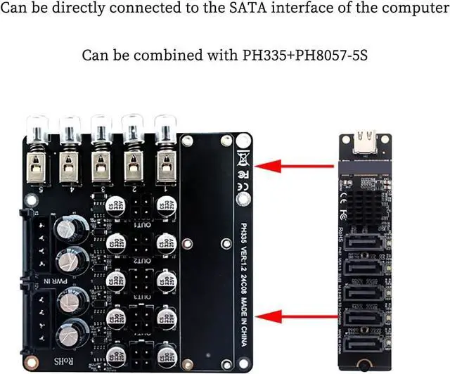 Alt view image 6 of 7 - PH335 5-Way Hard Disk Control Board Computer Host ATX Power 12V 5V Switcher SATA Large 4Pin Power Control Switch