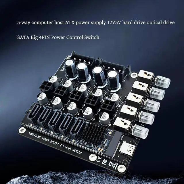 Alt view image 7 of 7 - PH335 5-Way Hard Disk Control Board Computer Host ATX Power 12V 5V Switcher SATA Large 4Pin Power Control Switch