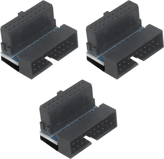 Main image of 3Pcs PH19 Motherboard USB 3.0 19P 20P to 90-Degree Connector Adapter Vertical Header to Right Angle Adapter for Desktop Chassis CPU Wiring Beautification (PH19A - Black)