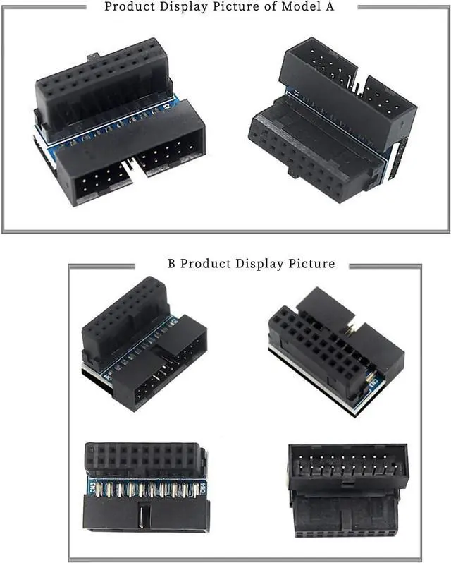 Alt view image 7 of 7 - 3Pcs PH19 Motherboard USB 3.0 19P 20P to 90-Degree Connector Adapter Vertical Header to Right Angle Adapter for Desktop Chassis CPU Wiring Beautification (PH19B - Black Blue)