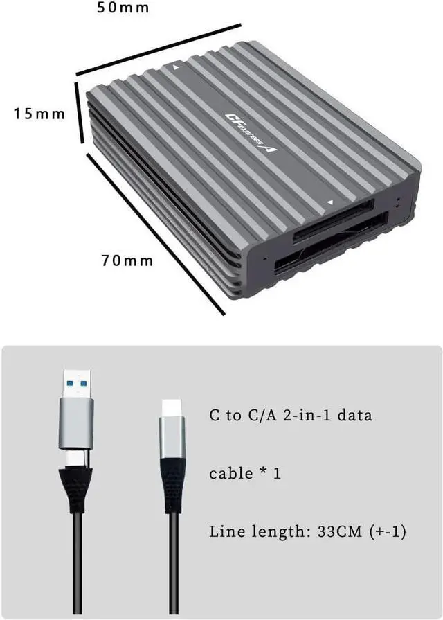 Alt view image 7 of 7 - PH862B CF Express A/B CFE Card Reader 10G USB3.2 High Speed with Aluminum Alloy Heat-Sink C to C/A Cable Compatible with Z6/Z7 1DX3 (PH862B for CFE A/B Card)